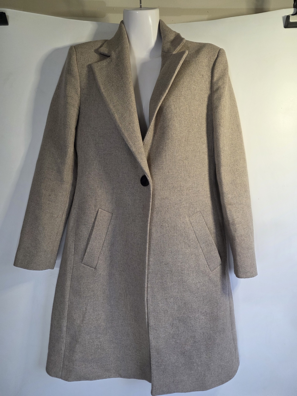 Zara Taupe Single-Button Tailored Wool Coat Size S